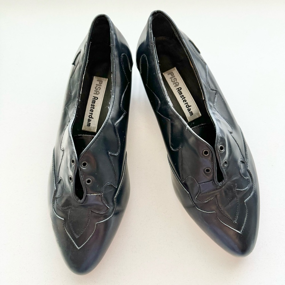 Vintage Italian Navy Blue Leather Western Lace Oxfords